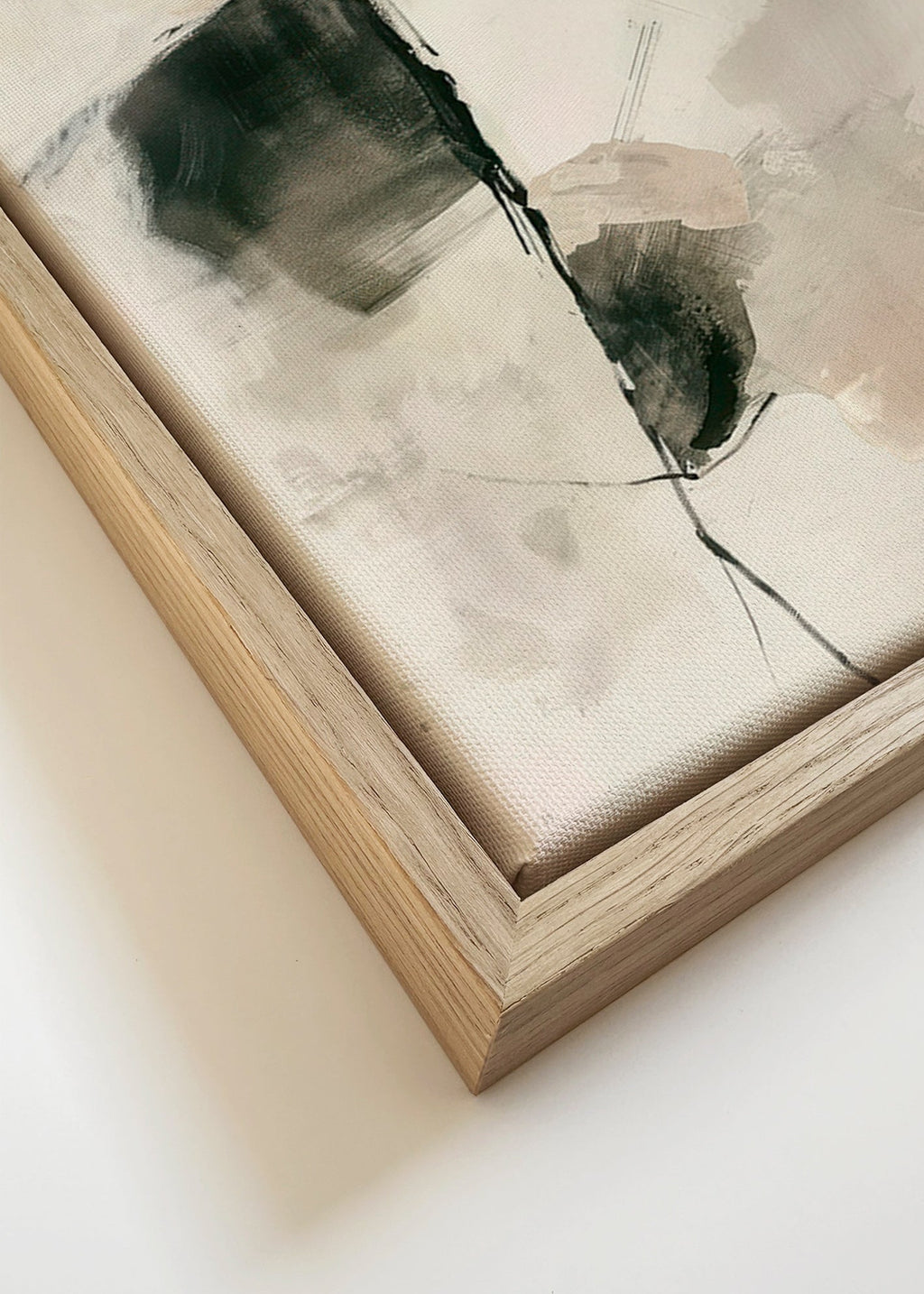 Abstracte kunst met neutrale penseelstreken – Canvas detail