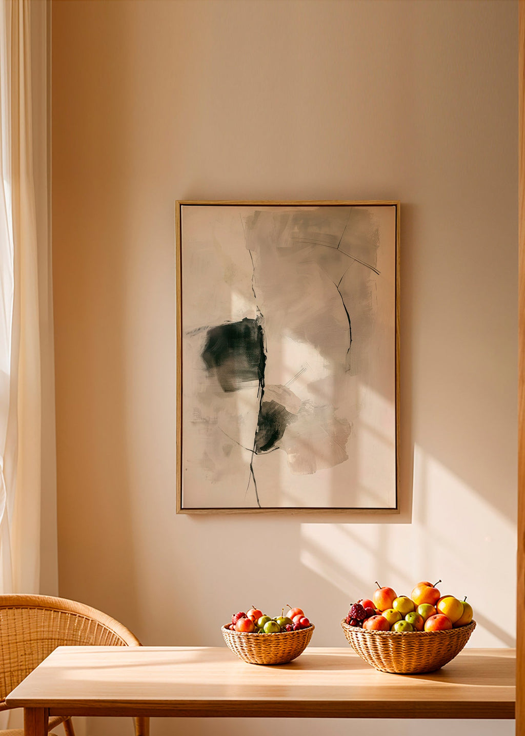 Abstracte kunst met neutrale penseelstreken – Canvas2