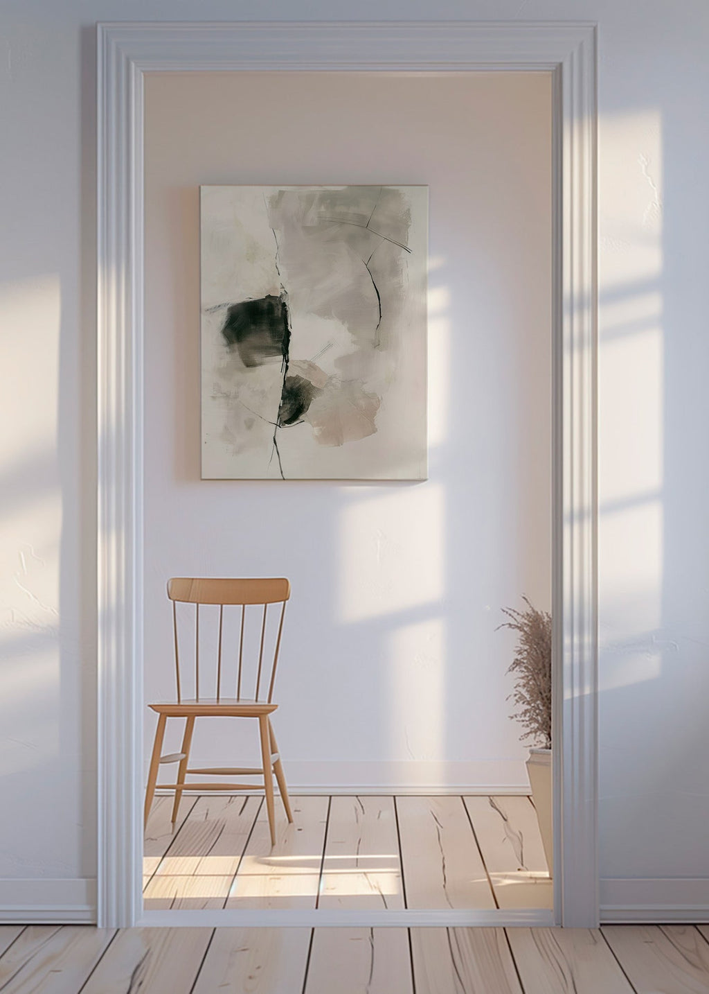 Abstracte kunst met neutrale penseelstreken – Canvas