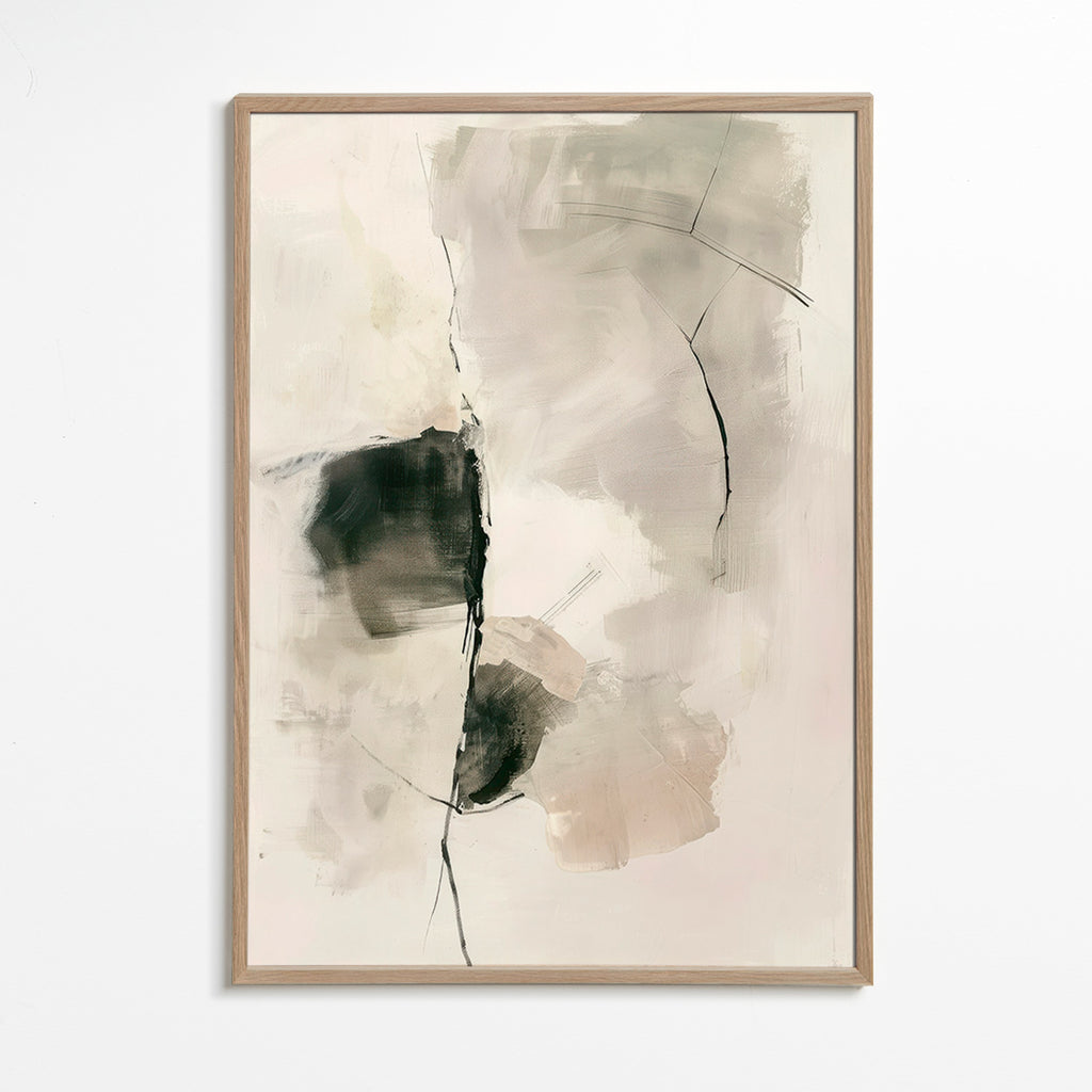 Abstracte kunst met neutrale penseelstreken – Oak Frame