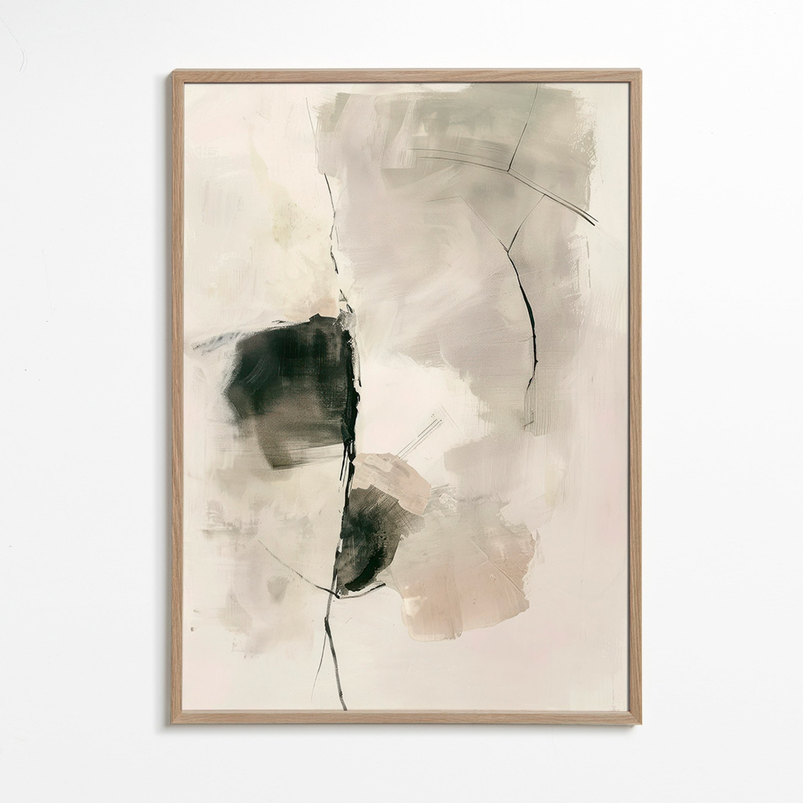 Abstracte kunst met neutrale penseelstreken – Oak Frame