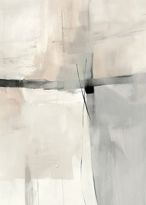 Abstract kunstwerk met subtiele lijnen en grijze vlakken