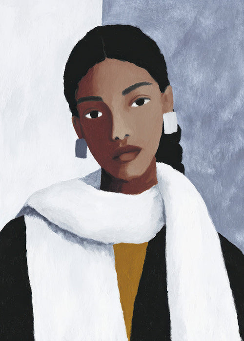 Illustratie portret van vrouw met witte sjaal