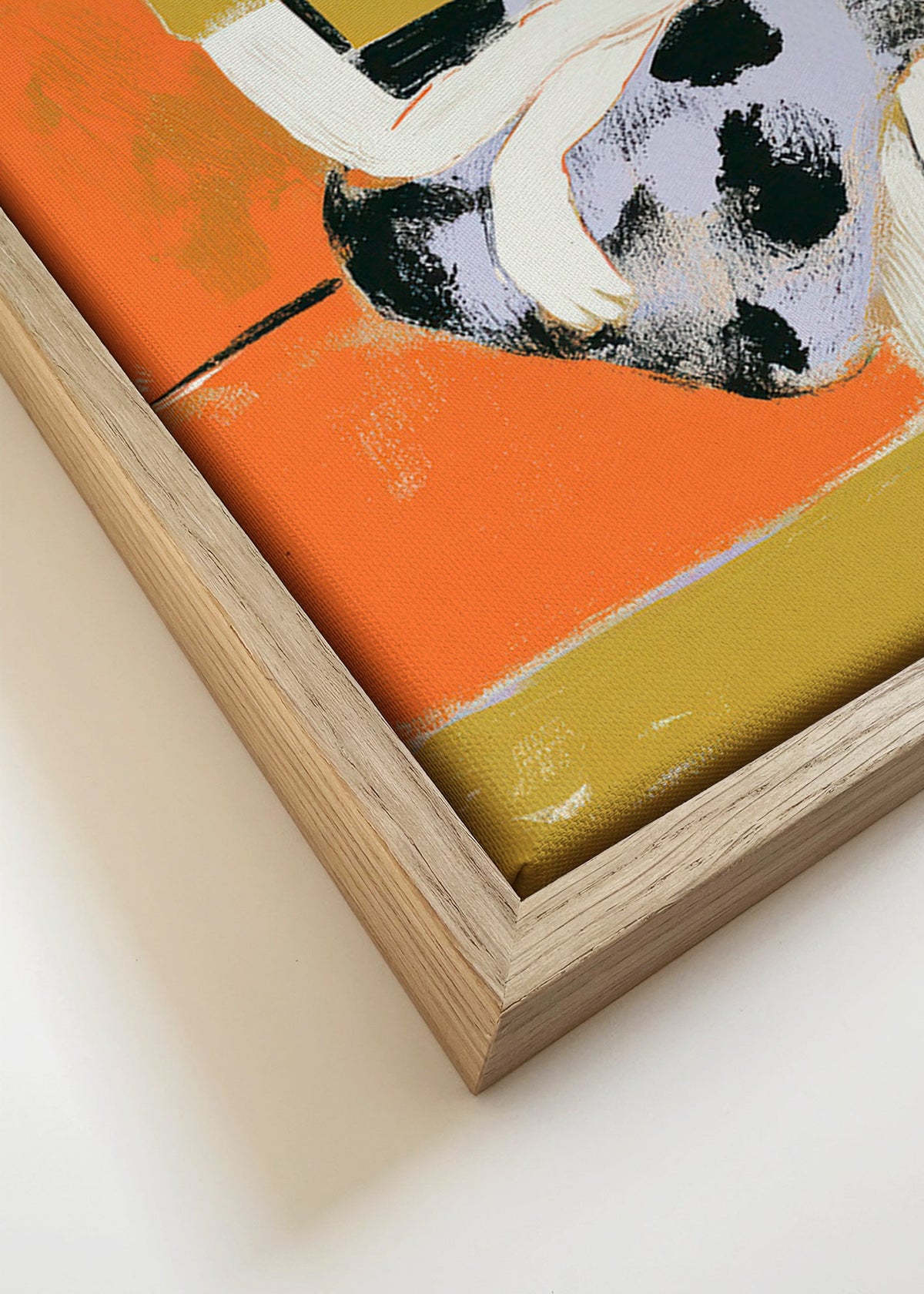 Illustratie vrouw op oranje bank – Canvas detail