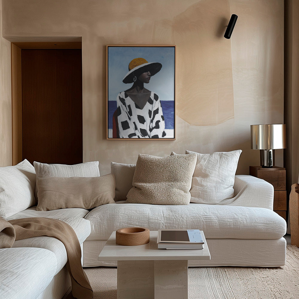 Cuadro retrato femenino con sombrero y mar – Canvas2
