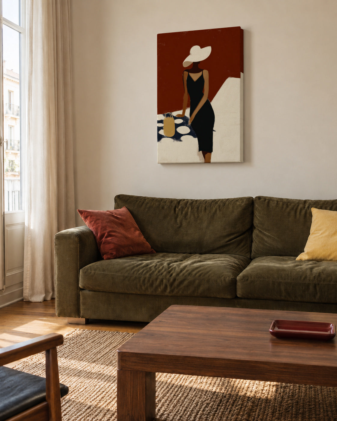 Black Swimsuit Study - Unframed canvas in an interior
