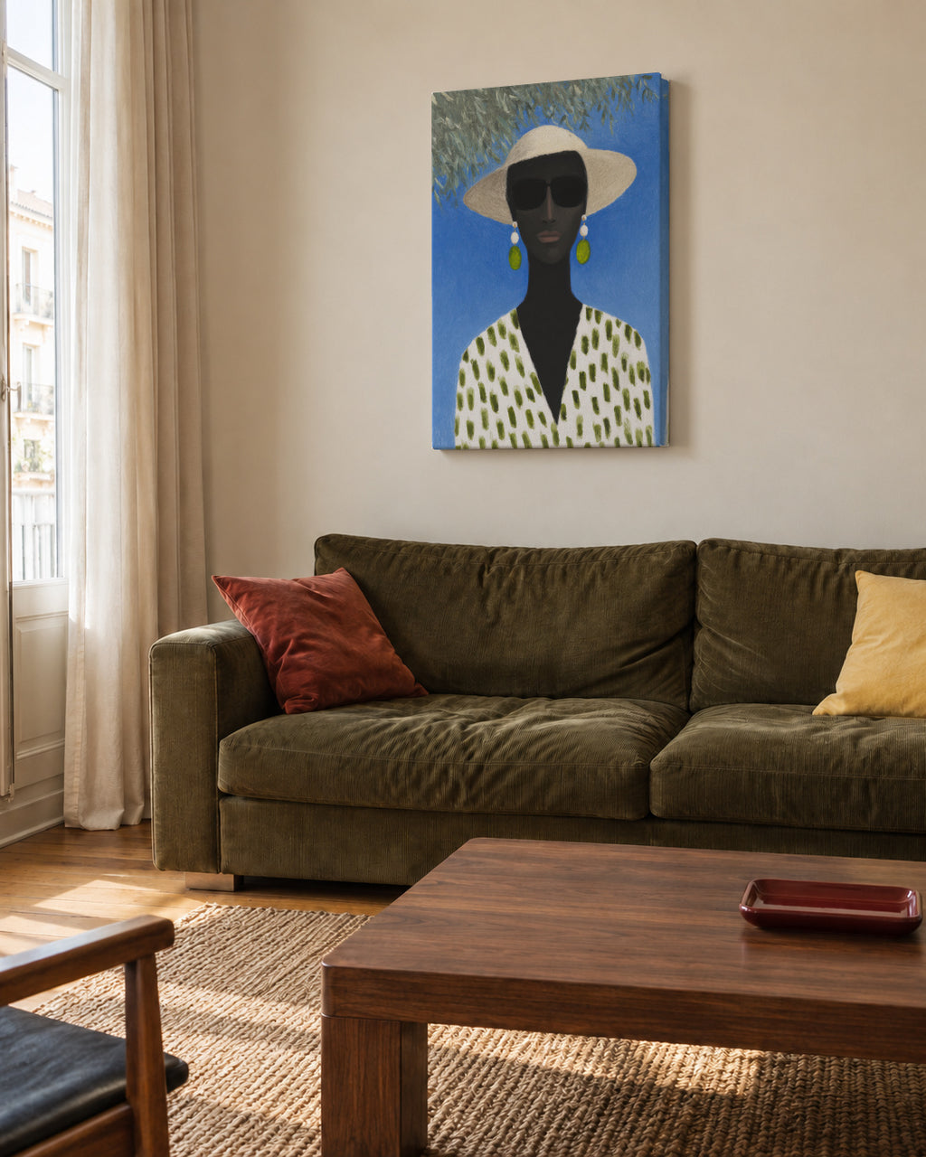 Green Patterned Scarf - Unframed canvas in an interior