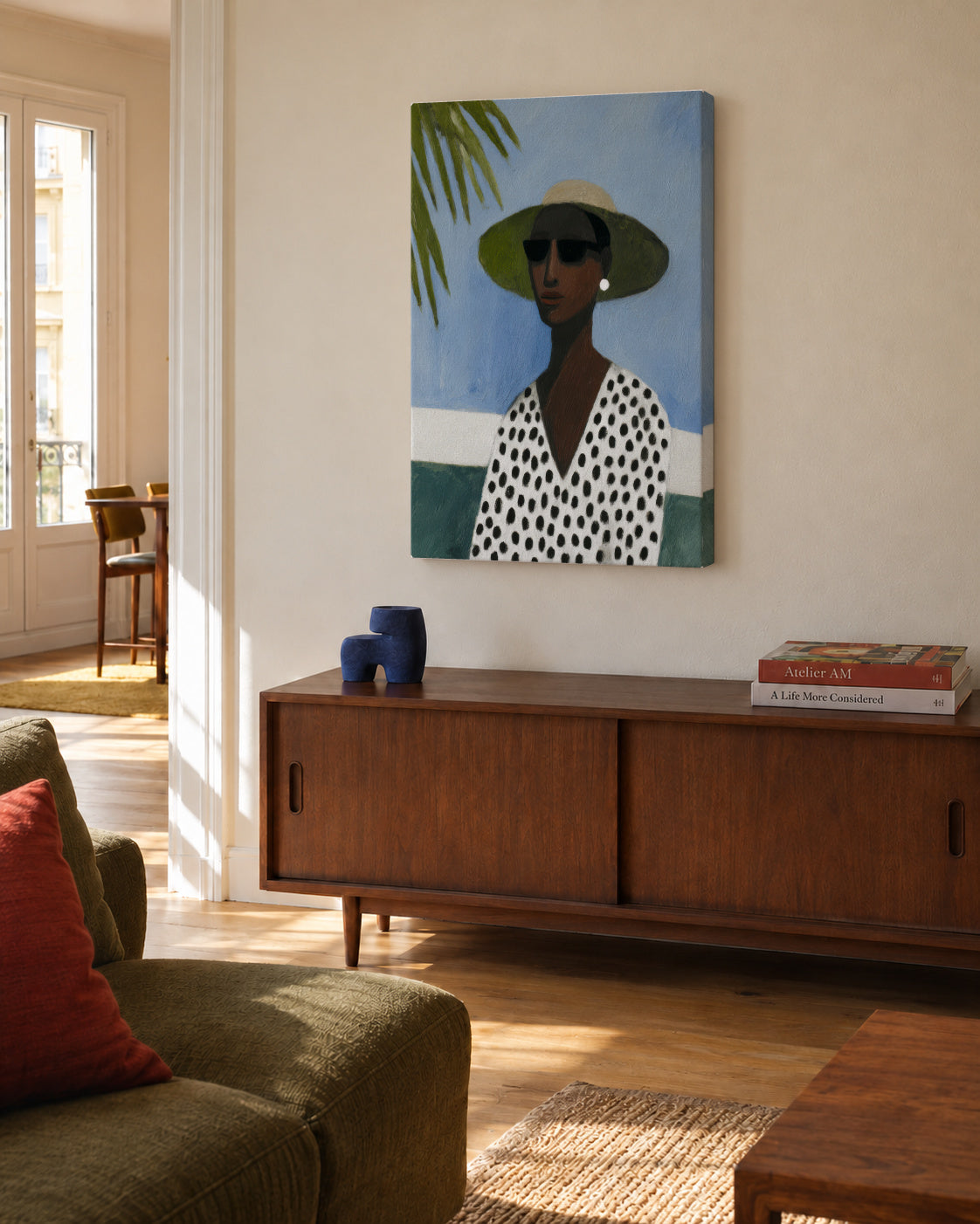 Palm Shade Portrait - Unframed canvas in an interior