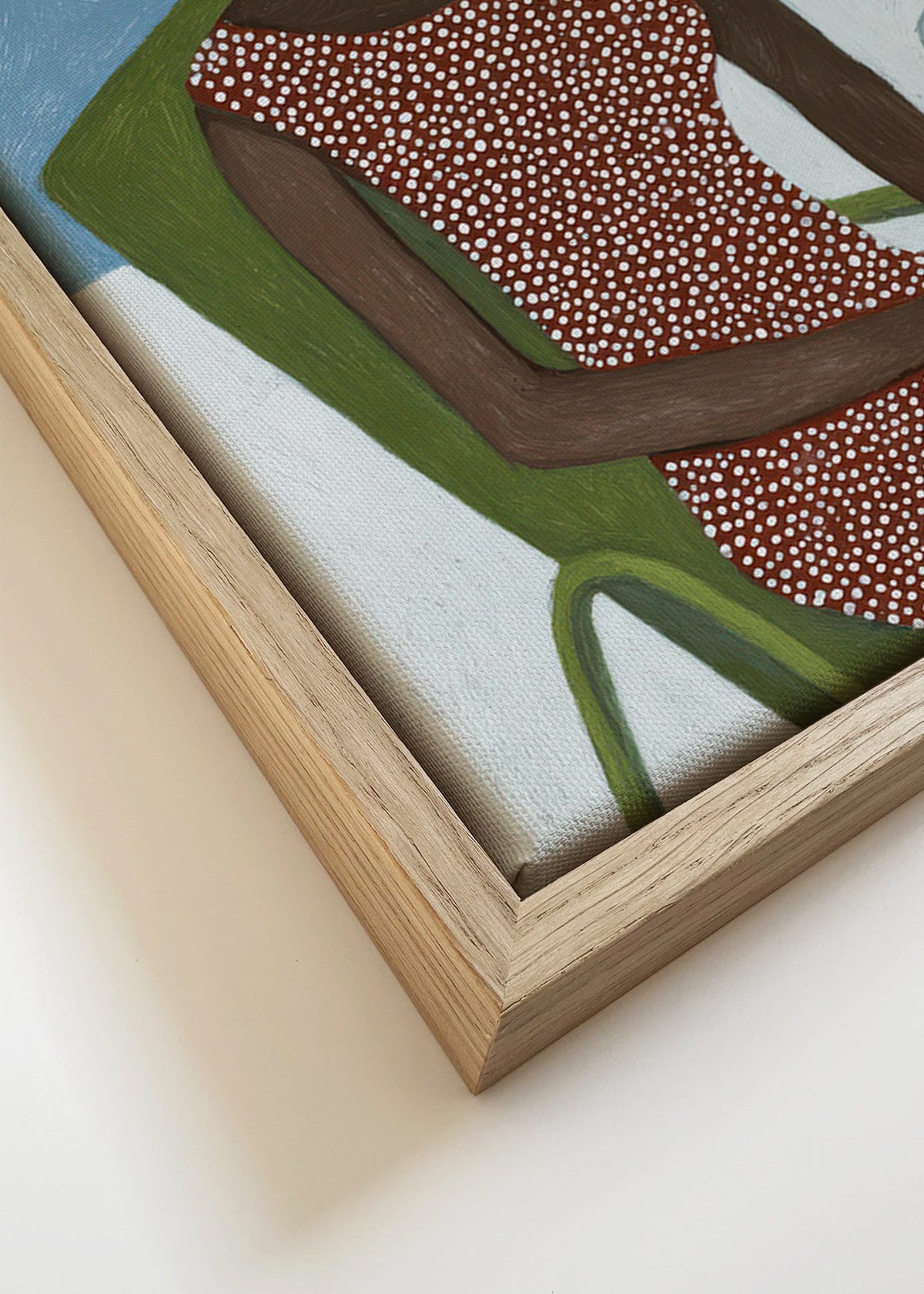 Illustratie vrouw met zonnedhoed en groene stoel – Canvas detail