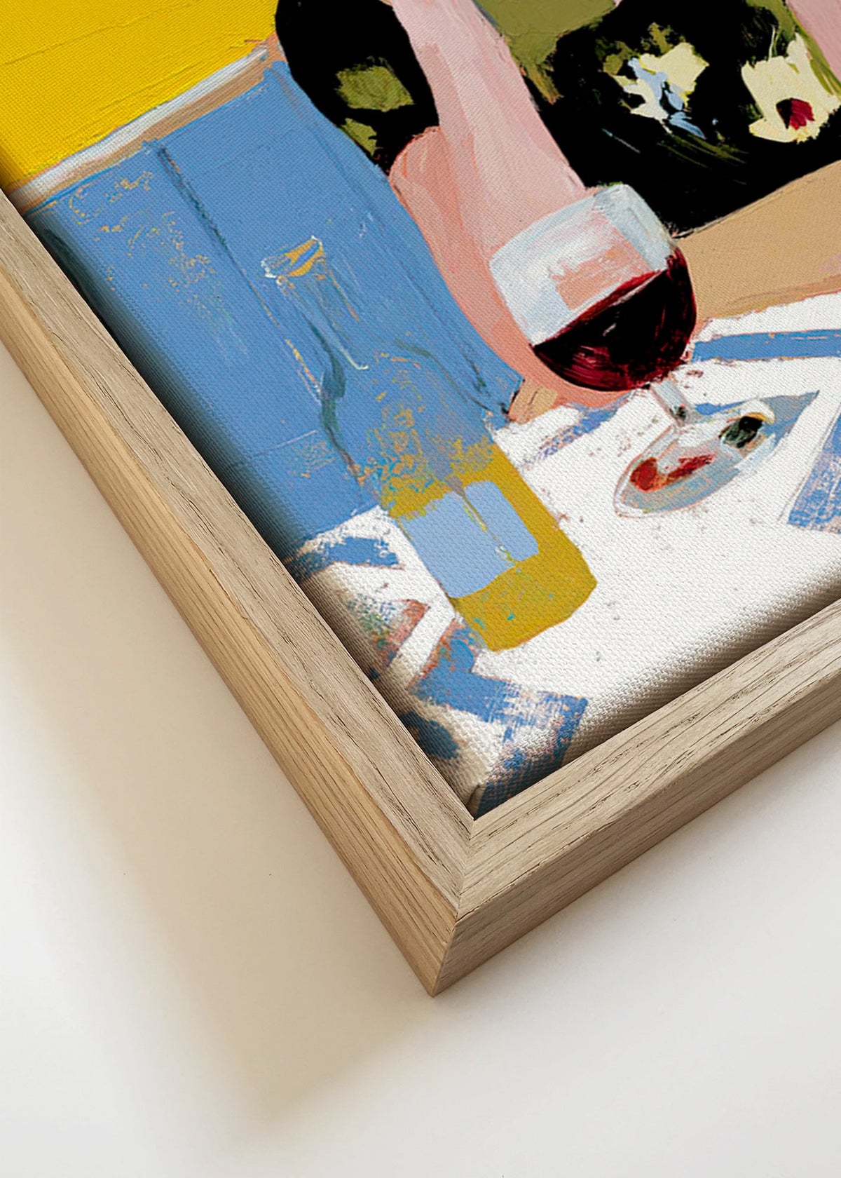 Keuken kunst: vrouw met cocktail aan tafel – Canvas detail