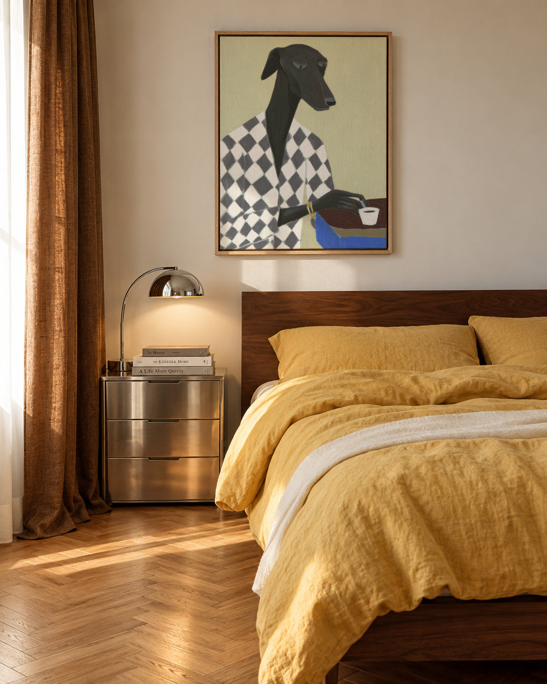 Coffee Dog II - Framed canvas in an interior