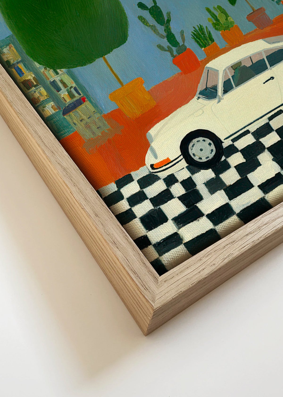 Illustratie klassieke auto met kamerplanten – Canvas detail