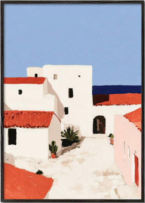 Mediterraans landschap met rode daken – Black Frame
