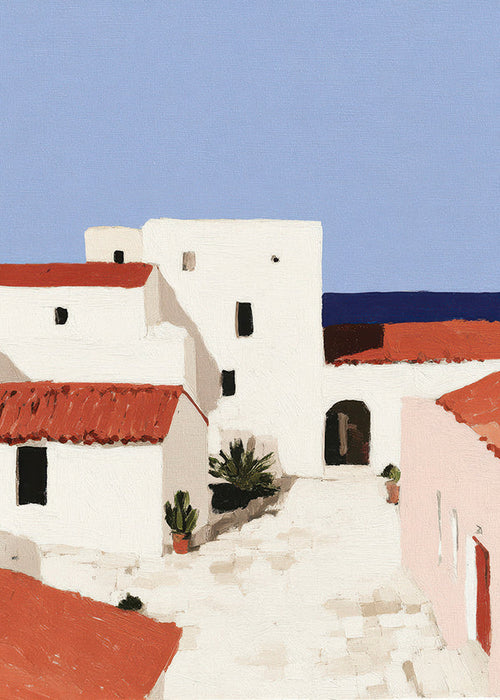 Mediterraans landschap met rode daken