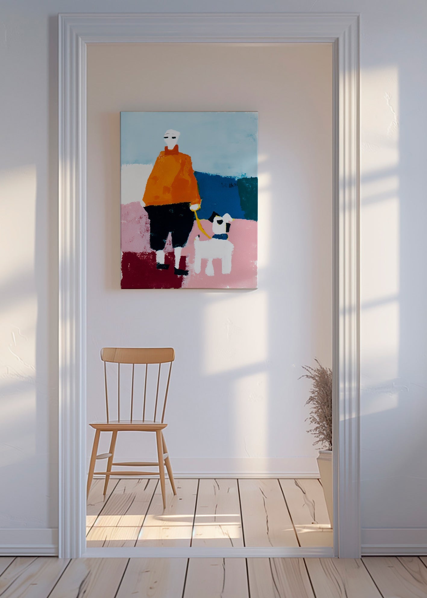 Illustratie ochtendwandeling met hond – Canvas