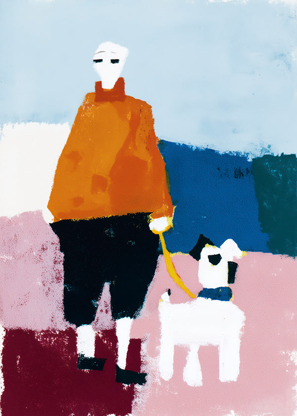 Illustratie ochtendwandeling met hond