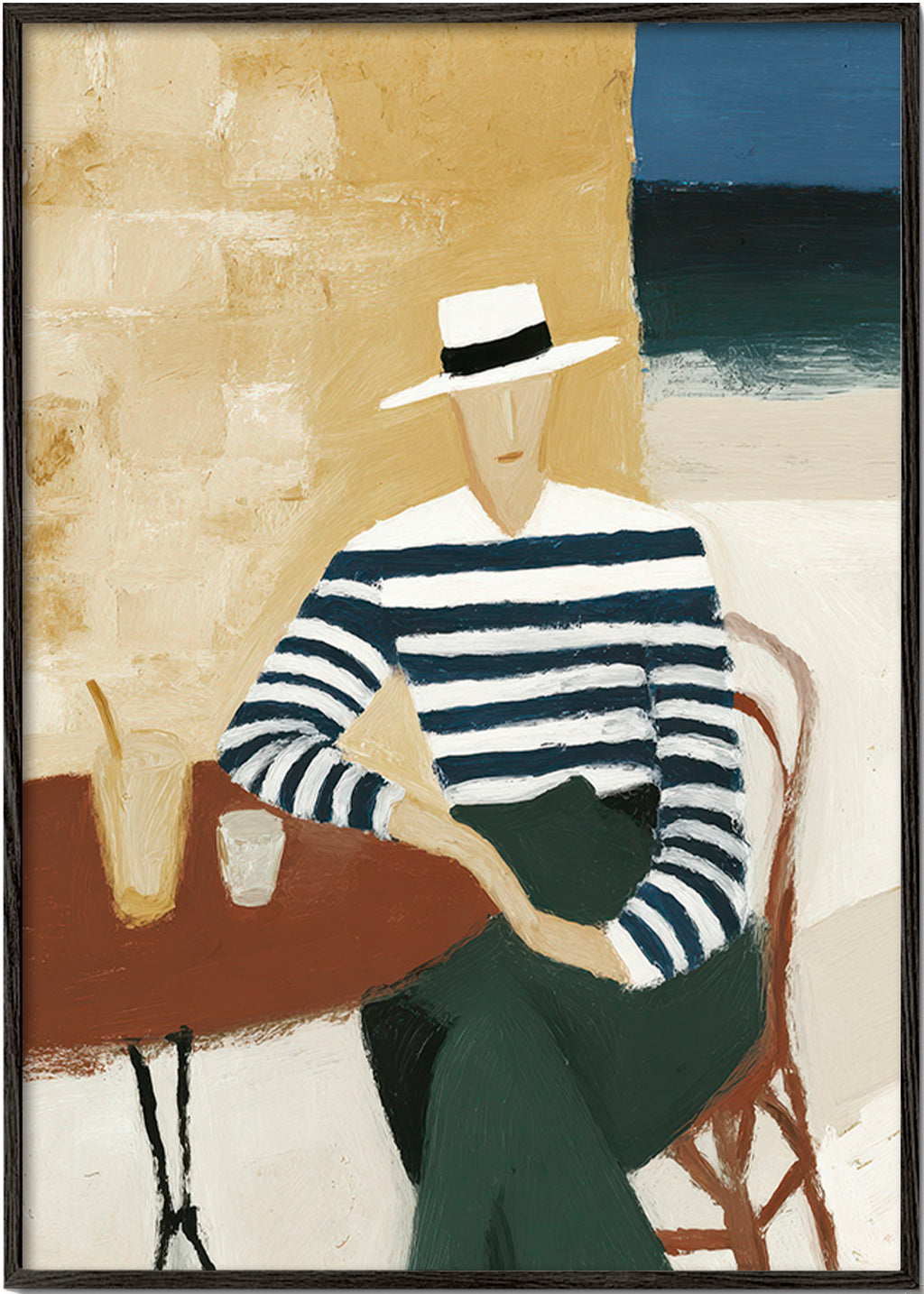 Keuken kunst met gestreepte figuur aan zee – Black Frame