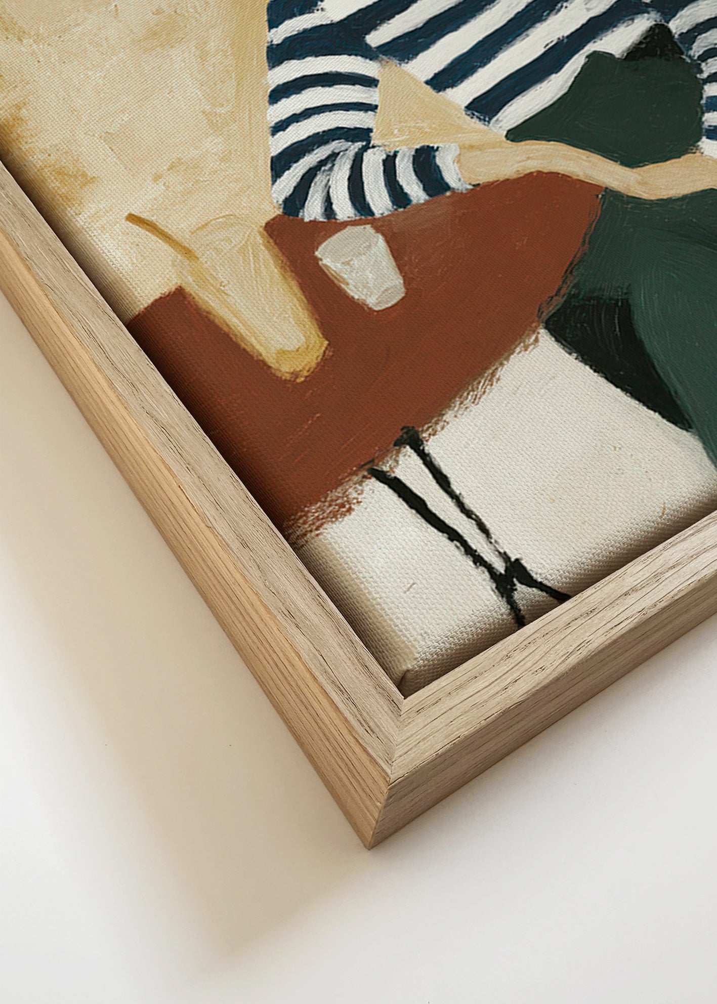 Keuken kunst met gestreepte figuur aan zee – Canvas detail