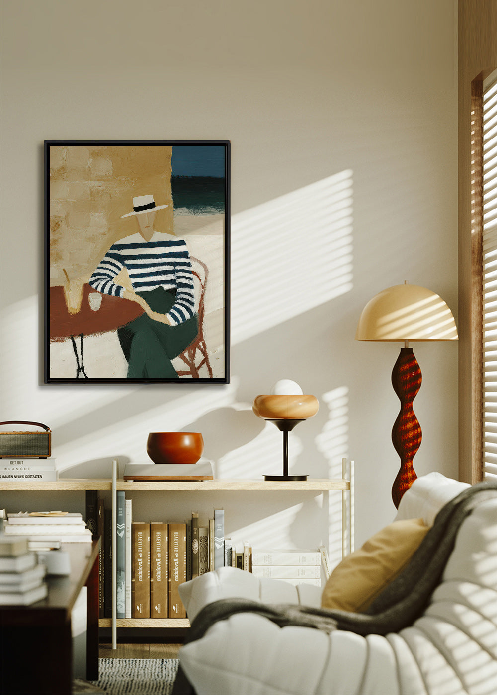 Keuken kunst met gestreepte figuur aan zee – Canvas2