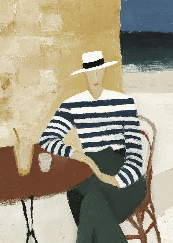 Keuken kunst met gestreepte figuur aan zee
