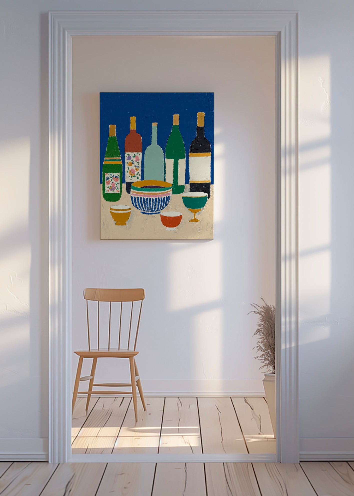 Keuken kunst met flessen en kommen – Canvas