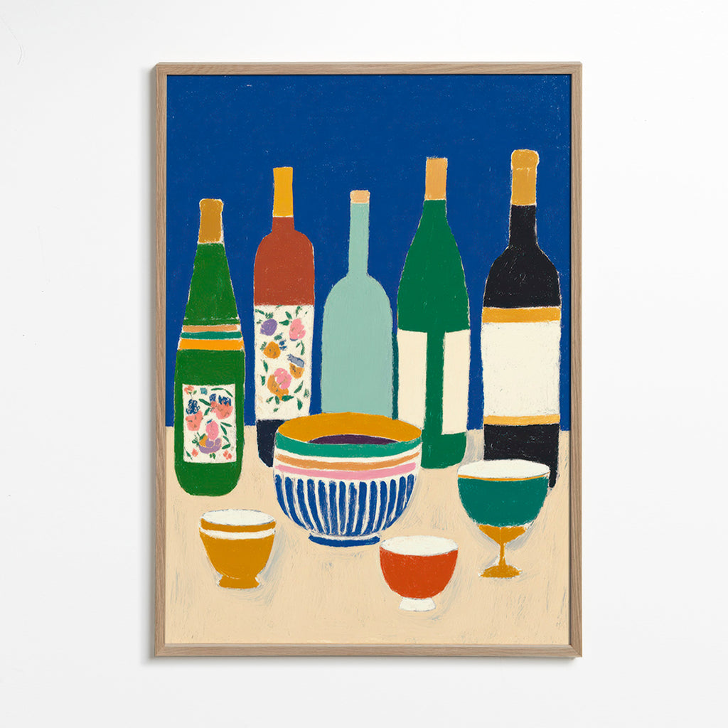 Keuken kunst met flessen en kommen – Oak Frame