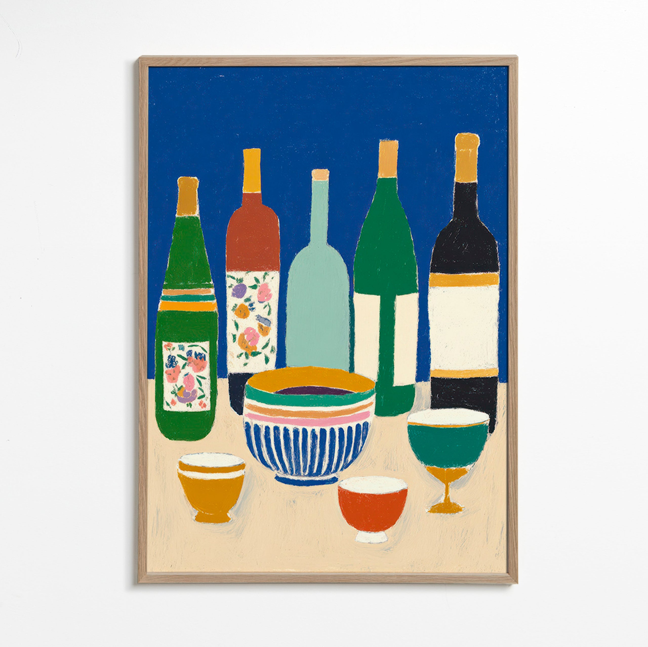 Keuken kunst met flessen en kommen – Oak Frame