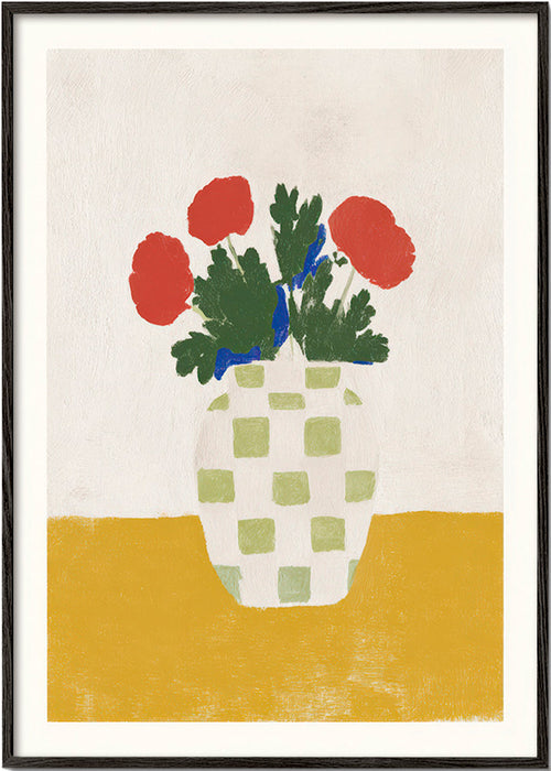 Botanische poster: geruit vaas met klaprozen – Black Frame