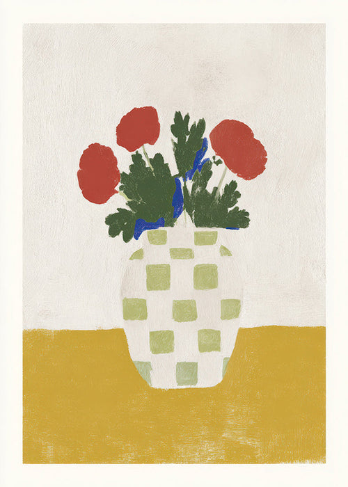 Botanische poster: geruit vaas met klaprozen