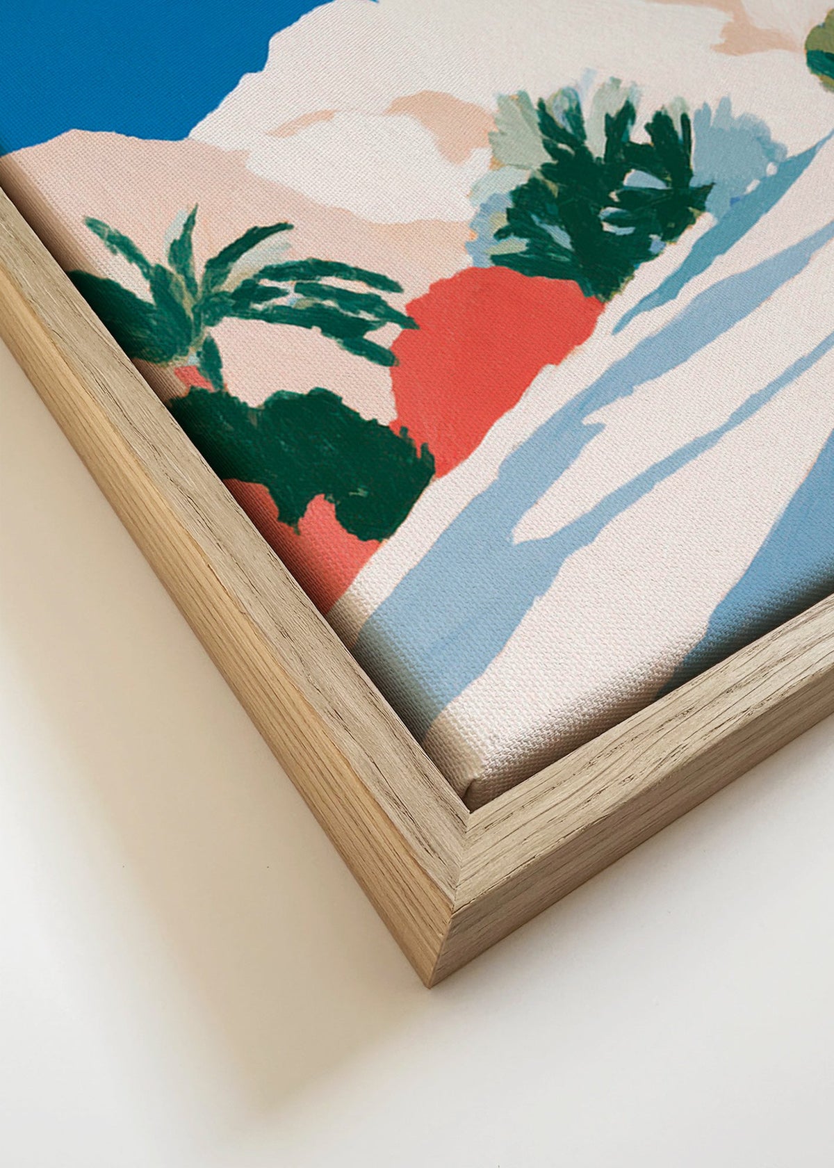 Botanische poster met palmen en berg – Canvas detail