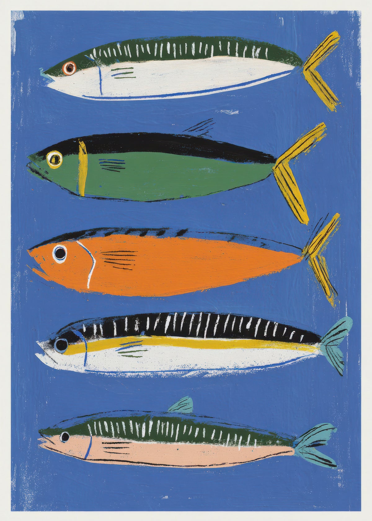 Blue Fish Triptych - Unframed art print