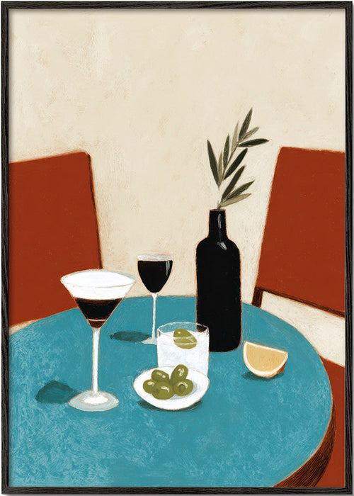 Keuken kunst: aperitief op blauwe tafel – Black Frame
