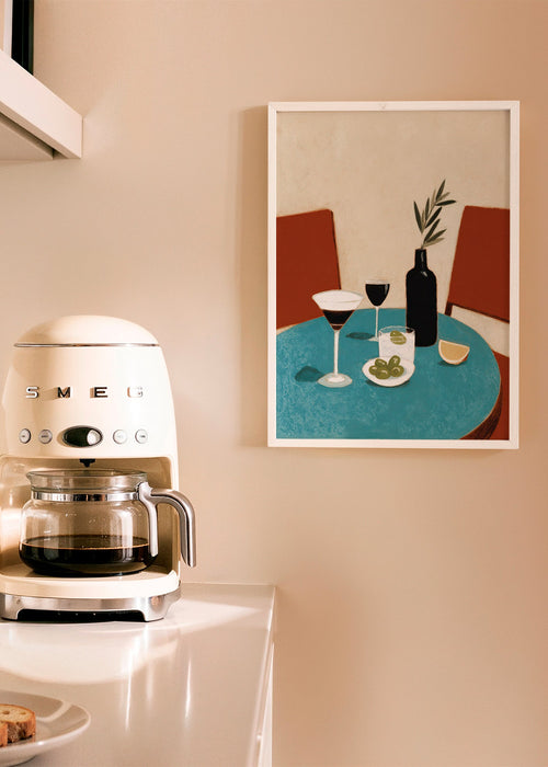 Keuken kunst: aperitief op blauwe tafel – Product1