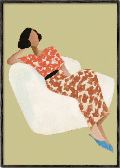 Illustratie liggende figuur in witte stoel – Black Frame
