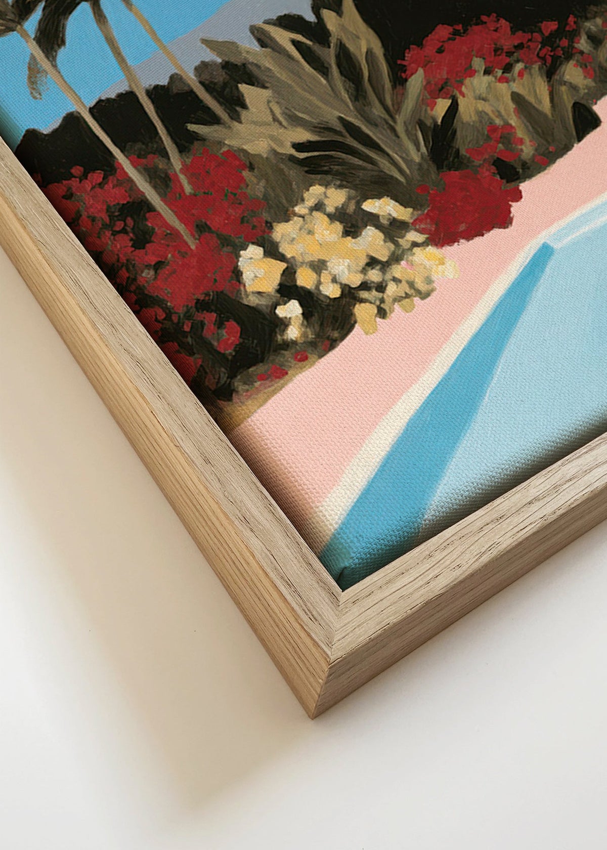 Botanische print bij het zwembad met palmen – Canvas detail