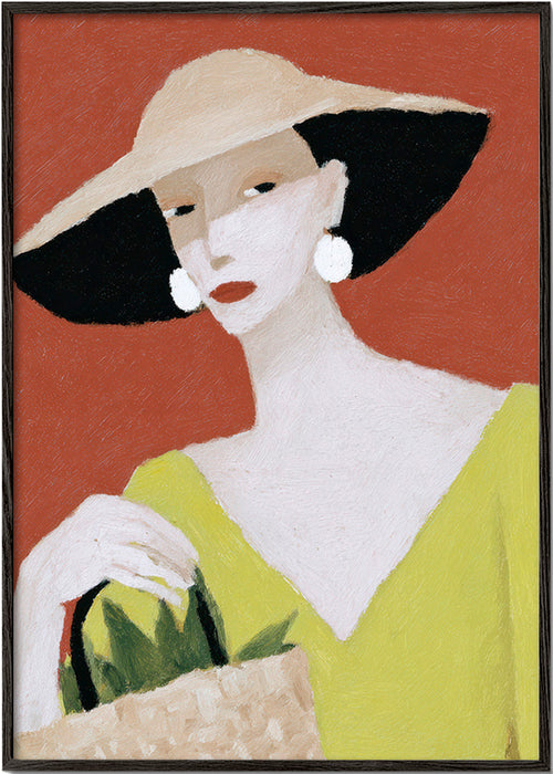 Illustratie vrouw met hoed en mand – Black Frame