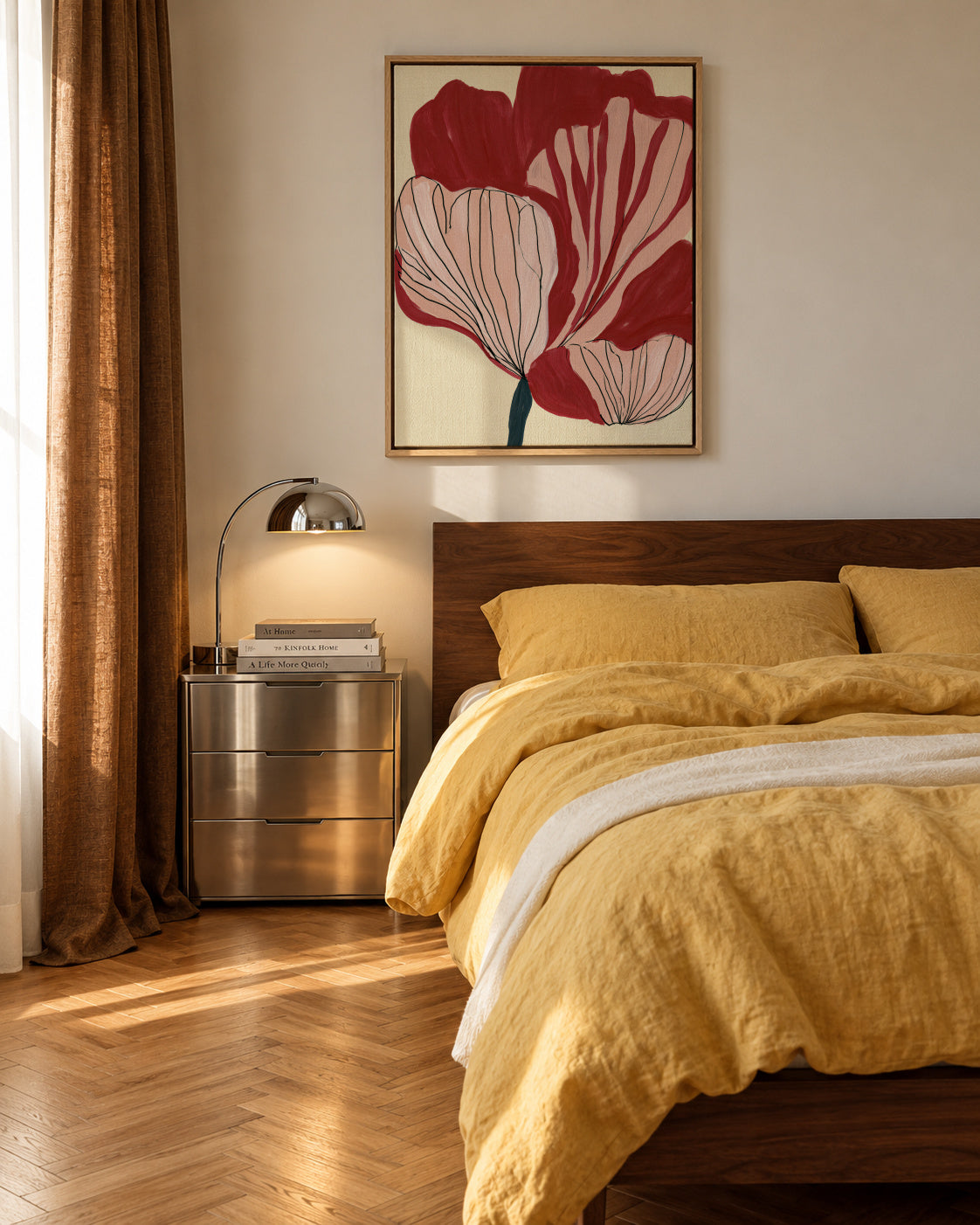 Scarlet Petals - Framed canvas in an interior