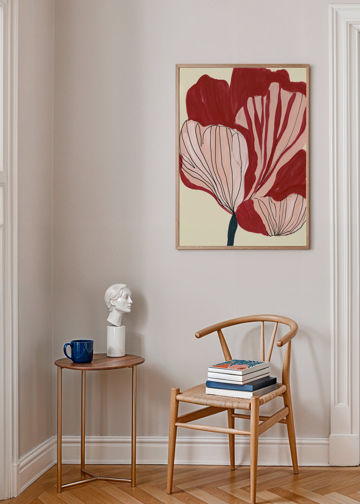Scarlet Petals - Framed poster in an interior