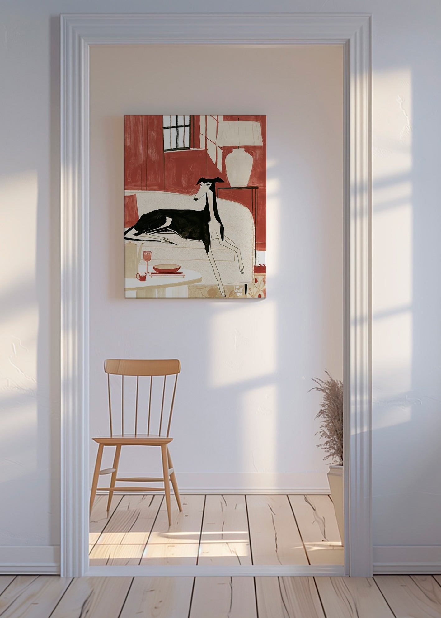 Galgo-Illustration auf Sofa