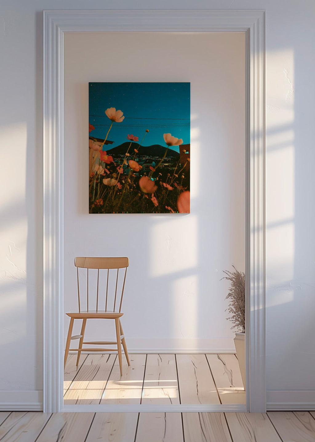 Impression botanique de fleurs silvestres al coucher