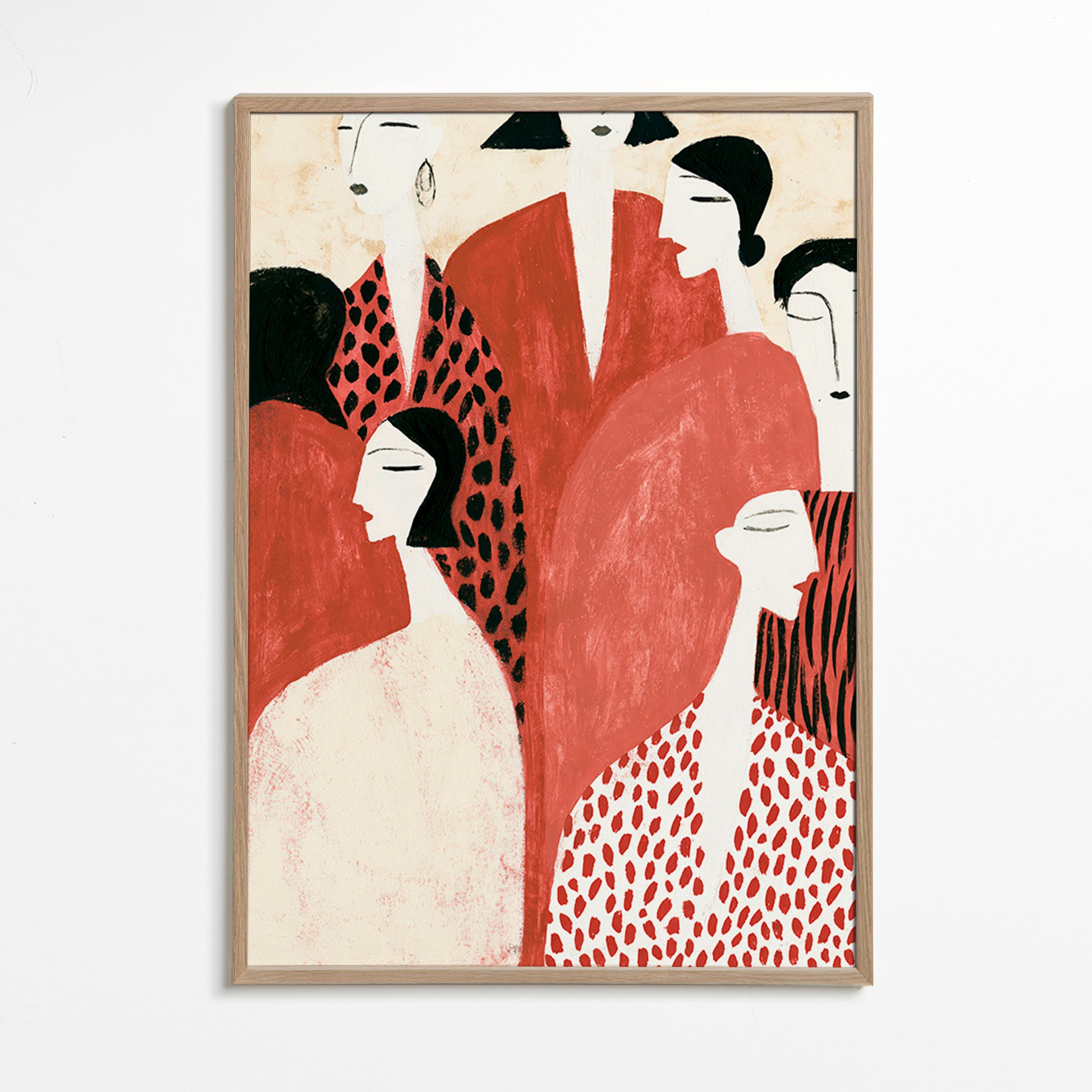 Illustration mit Terrakotta-Figuren und grafischen Mustern