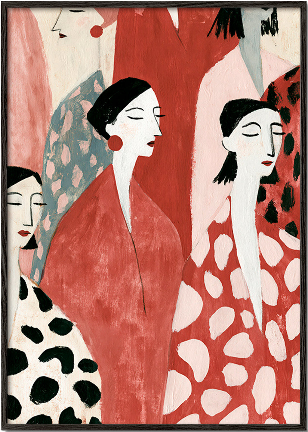 Illustratie van vrouwelijke figuren in rood