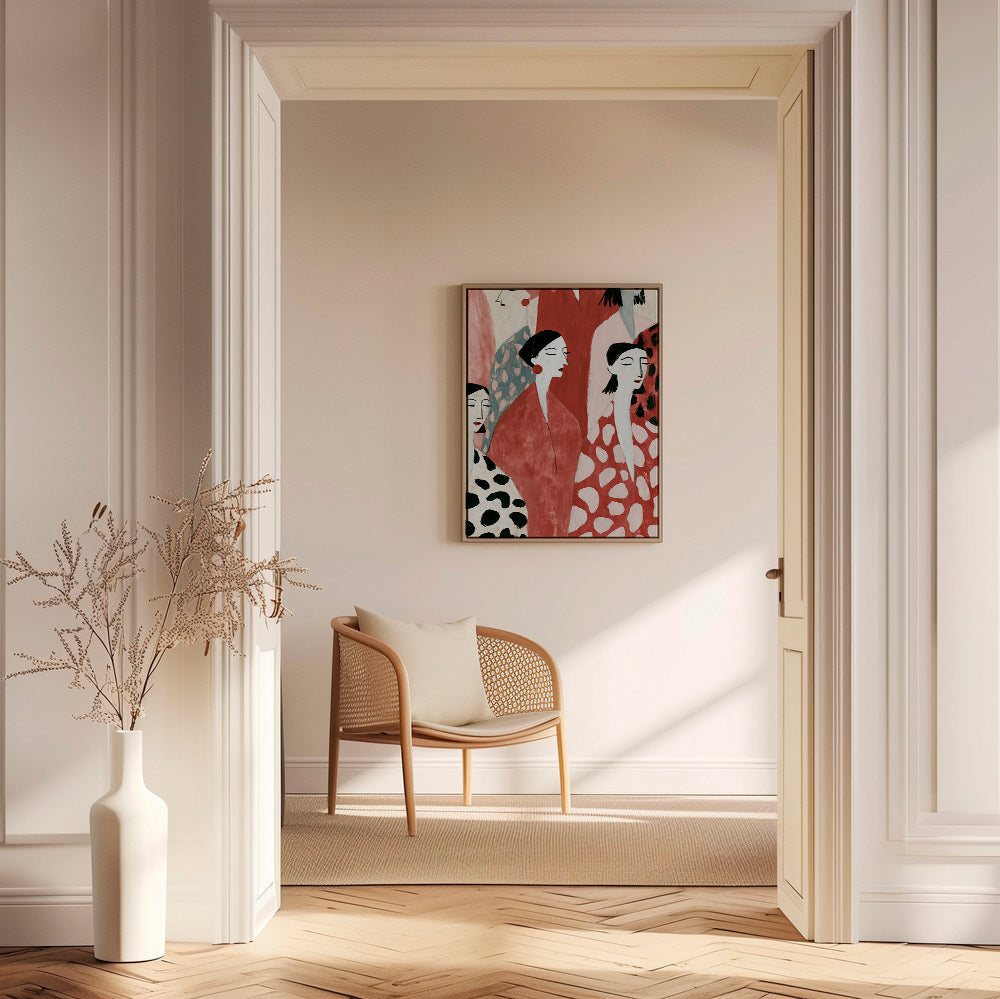 Illustratie van vrouwelijke figuren in rood