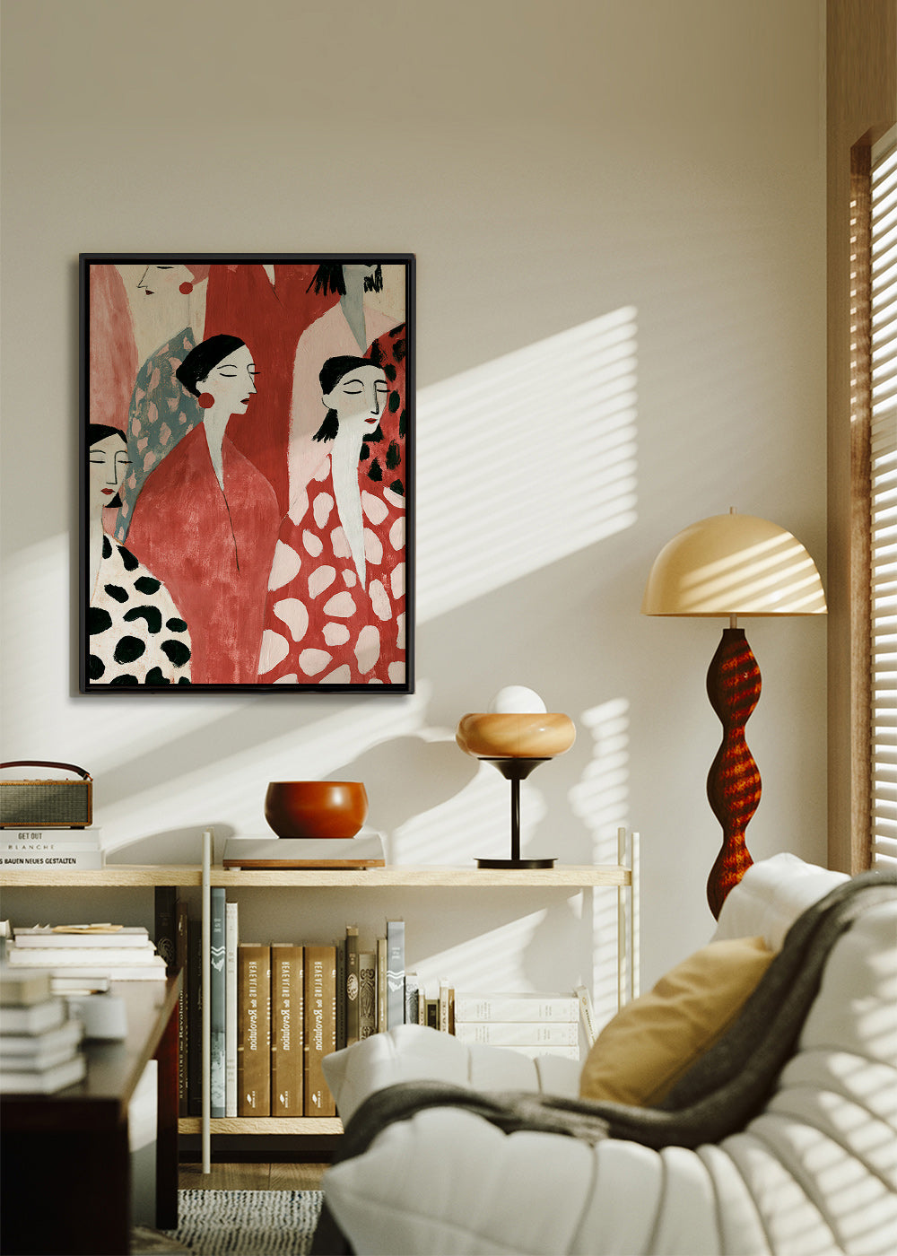 Illustratie van vrouwelijke figuren in rood