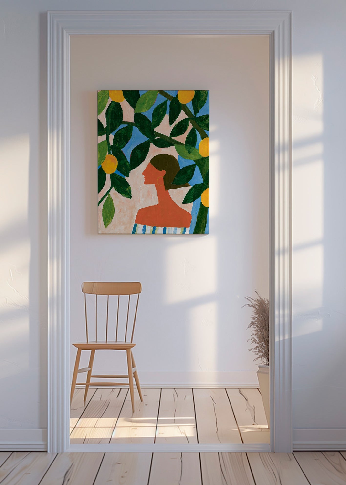 Botanische print: profiel tussen citroenbomen