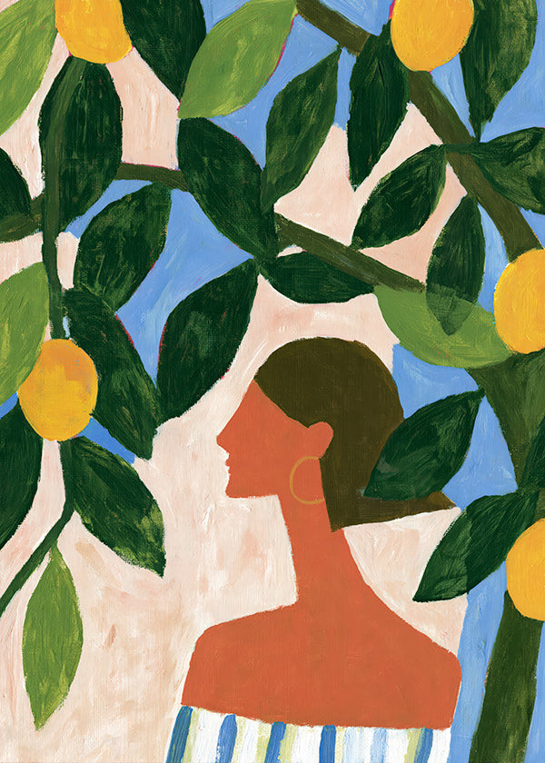 Botanische print: profiel tussen citroenbomen
