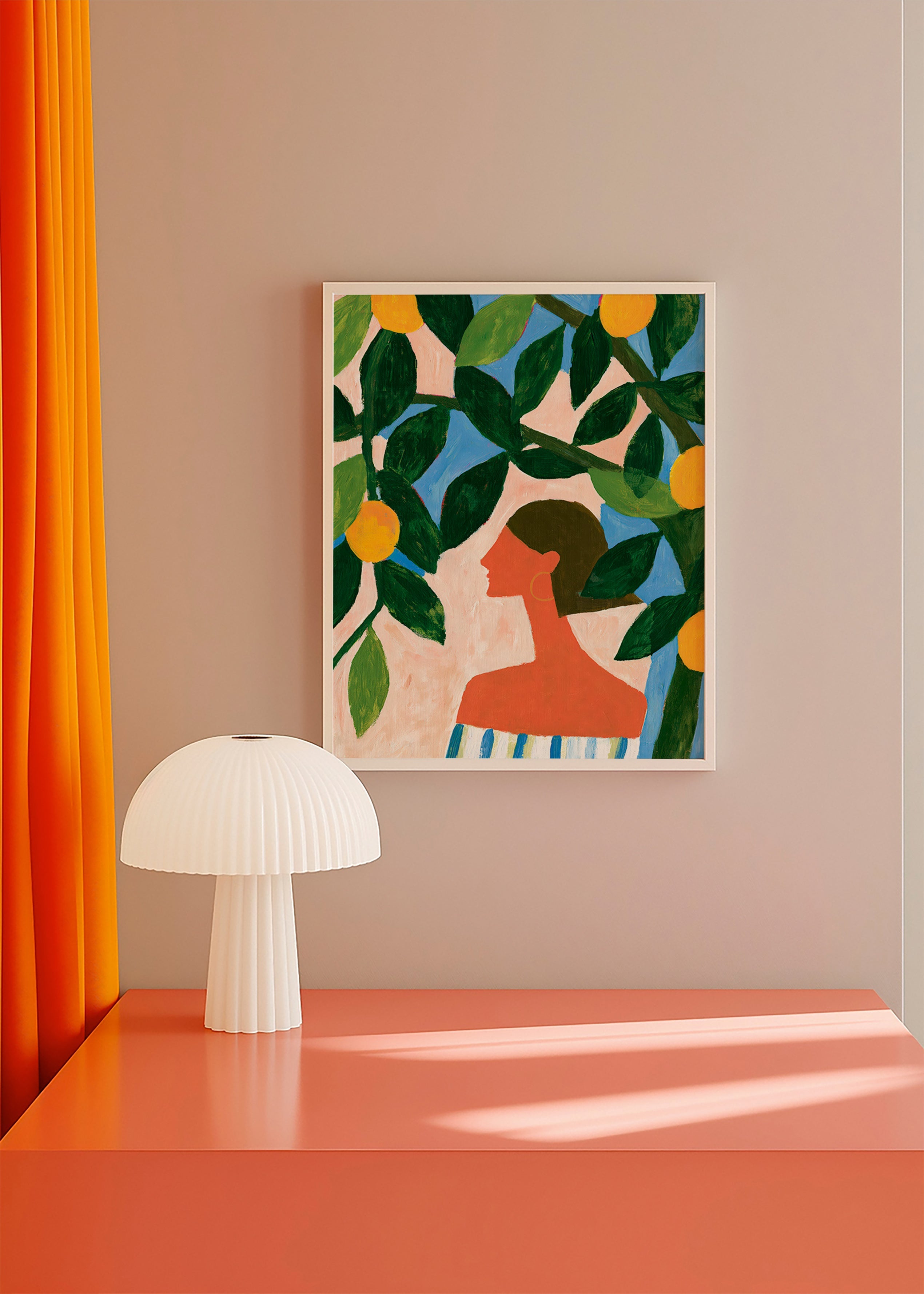 Botanische print: profiel tussen citroenbomen