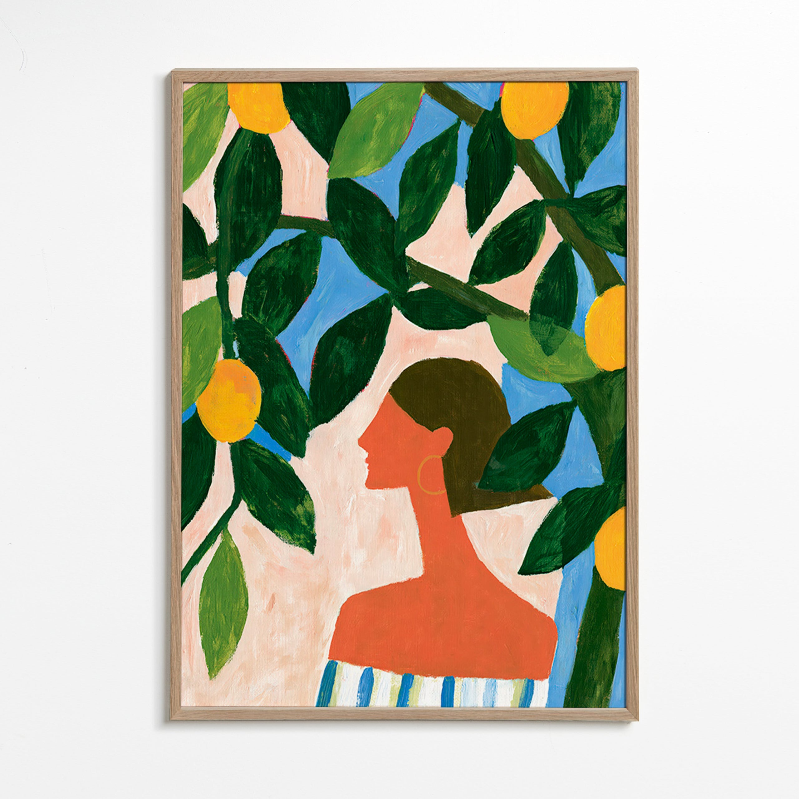 Botanische print: profiel tussen citroenbomen