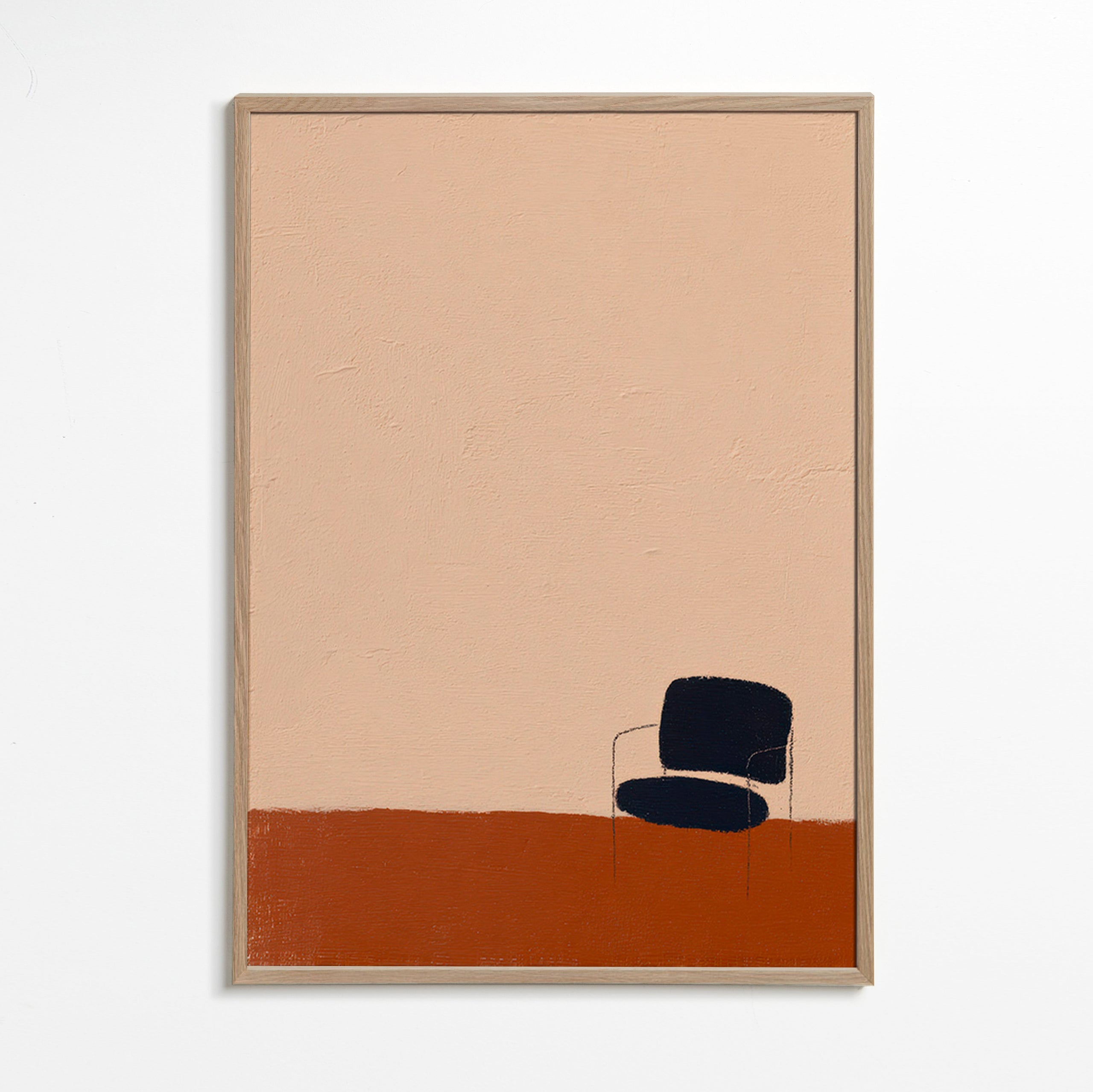Minimalistisches Bild: Stuhl auf ockerfarbenem Boden