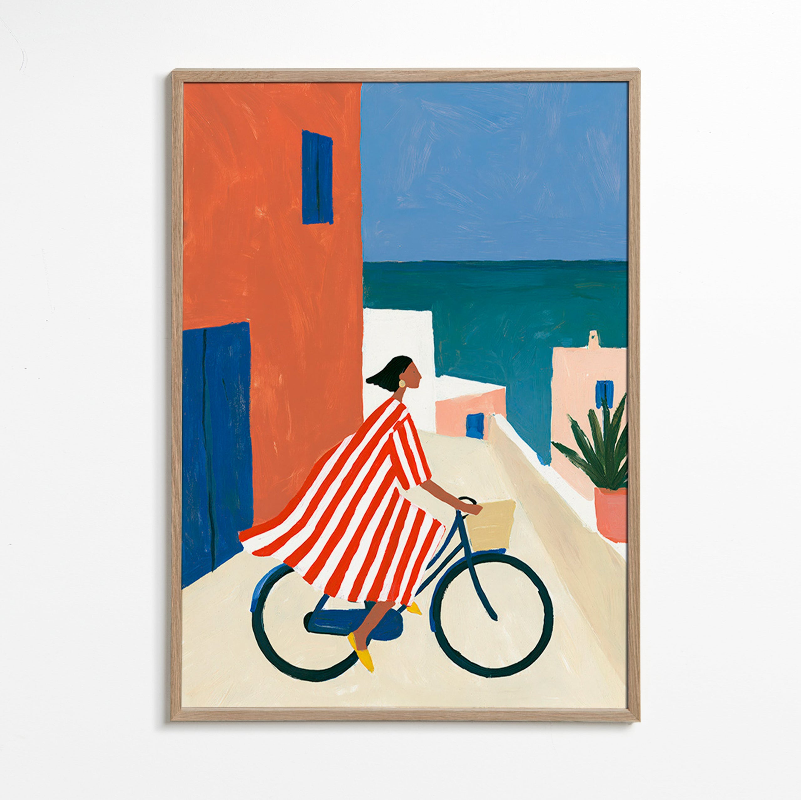 Landschap kunst met fietser aan zee